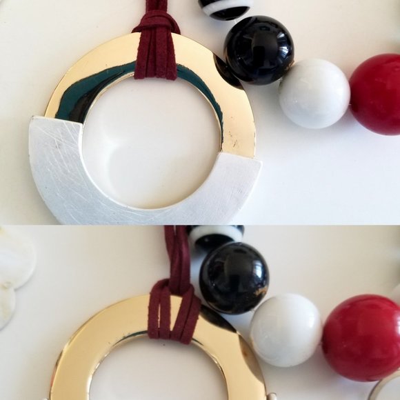 Lot of 5 Red Black White Beaded Necklaces Mother of Pearl Hearts - Picture 8 of 13